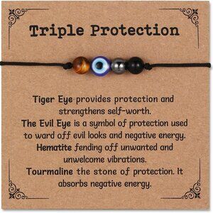 Triple Threat Protection Evil Eye Crystal Bracelet - Adjustable Healing Jewelry